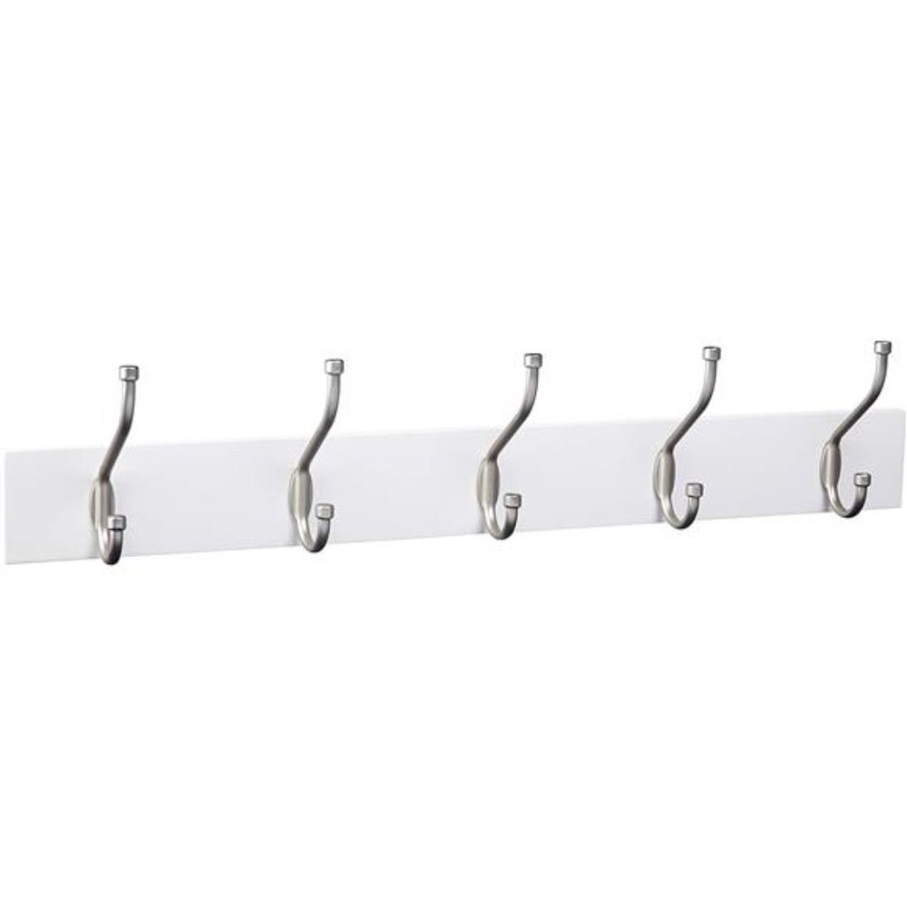 Rectangular Farmhouse Wall-Mounted Coat Rack with Storage Hooks, , 5 Hooks,White